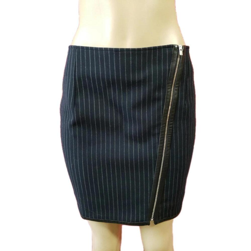 CLAUDIE PIERLOT "Selena"- Serbia SKIRT Black Stripes  40/8 LAMB LEATHER  TRIM